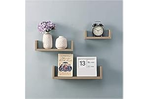 Homme Concept - Floating Shelves Set of 3 - U Shaped Composite Wood Wall Mounted Display Shelf for Bedroom, Living Room, Bathroom, Kitchen, and Office (Light Oak Effect)