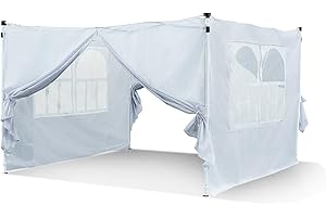 LEMROE Gazebo Side Panels 3x3m Water-Resistant 210D Replacement Sidewall with Zippers and Transparent Windows for Garden Gazebos (White-3×3m)