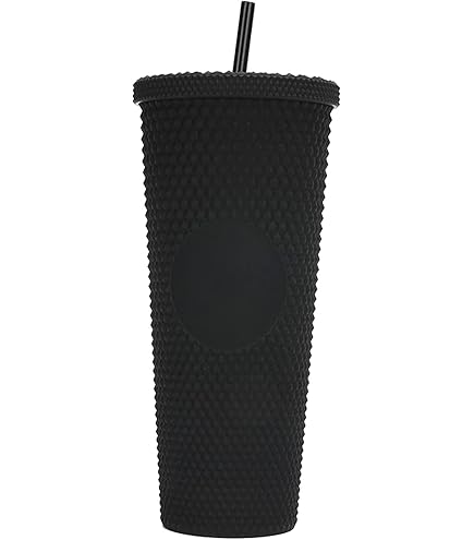 Nadia's Little Treasures Bezaaid beker met rietje - Plastic dubbelwandige koude beker voor ijskoffie, water, slush of smoothies, uw thuisbioscoopbeker (mat lila 16oz/450ml