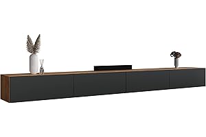 Planetmöbel TV Board 320 cm Gold Eiche/Anthrazit, TV Schrank mit 4 Klappen als Stauraum, Lowboard hängend oder stehend, Sideboard Wohnzimmer