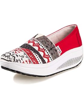 Solshine Damen Keilabsatz Plateau mit Mustern Loafers Sneaker Bequeme Laufschuhe