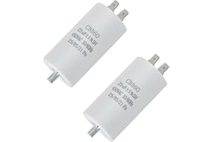EIAIGKY 2 Pezzi CBB60 Condensatore di Avviamento 25µF 450VAC, Condensatore Motore 50/60Hz per Motore Elettrici e Pompe di Piscina, Ideale per Applicazioni Domestiche e Industriali, Connettore M8, 40x70 MM