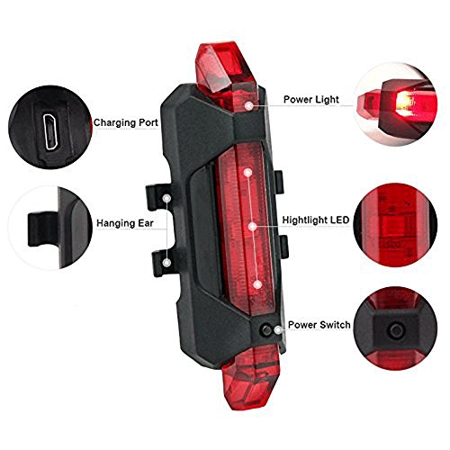 LED Fahrradlampe Aufladbar,PUGO TOP Rücklicht Wasserdicht 5 LED USB Fahrradlicht, Hinter Licht Fahrradbeleuchtung Sport Beleuchtung - 7