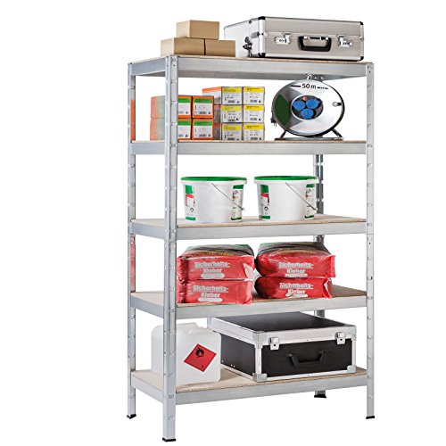 Schwerlastregal Regal Steckregal 180x90x45cm Metall verzinkt Regalsystem Steckregalsystem 5 Holz-Böden Traglast 875kg einfache Montage durch Stecksystem kein Verschrauben Schulte - 3