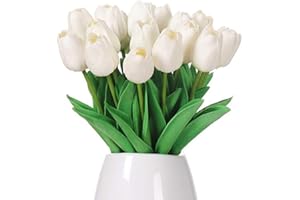 GKONGU Bouquet di tulipani Mazzo di 10 pezzi Realistico Latex Tulipano Artificiale Fiori Naturali Vibranti Naturali Per Decorazione Matrimonio Party Room-Bianca