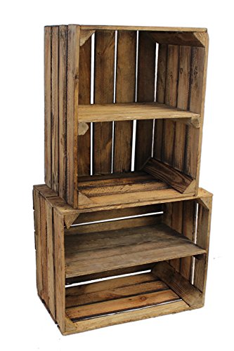 2 x alte Obstkiste - gebraucht - geflammt mit Zwischenboden Holzkisten mit Regal von Cronenwerth