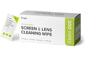Ringke Lingette Nettoyante Lunette, [200-Pack] Pre-Moistened Lens Cleaning Wipes Lingettes Alcoolisées Emballés Individuellement pour les Appareils Photo, Téléphones Portables, Lunettes, et plus