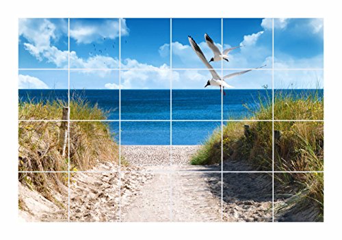 FoLIESEN Fliesenaufkleber für Bad und Küche - Fliesenposter Ostseeküste - Fliesengröße 20x25 cm (BxH) - Fliesenbild 80x50 cm (BxH)