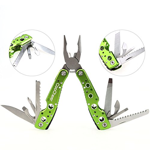 Coocheer Outdoor 9 in 1 Premium Taschen-Multiwerkzeug Zangen Sets Multitool faltbare Kombinationen mit Säge Flaschenöffner Schraubenzieher Messer& mehr (Grün) - 8