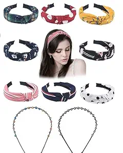 AAIRAA Hair Accessories Korean Style Solid Fabric Polka Dot Knot Regular Use Plastic Hairband Headband For Girls And Women, Multicolor, Set Of 6