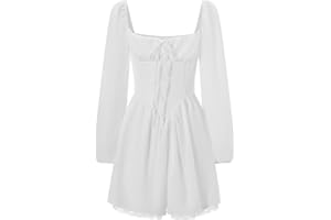 Achlibe Women Milkmaid Corset Dress Long Sleeve Square Neck Mini Short Dress Renaissance Fairy Costume Halloween Dress