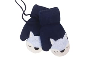 IEASEY Bébé Gants Tricoté Hiver pour Enfant 1 à 4 ans Renard Moufles Epais Chaud avec Doublure Polaire Garçon Fille Gant d'hiver Chaud Moufles Ski Neige Gant avec Ficelle pour Enfant Cadeau de Noël