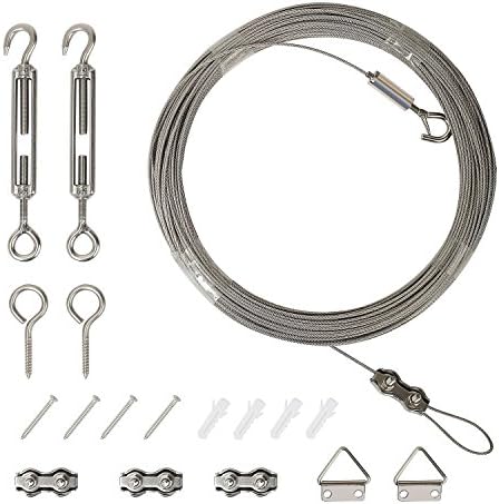 Globe Light Suspension Kit, Geekeep Stainless Steel Outdoor Light Guide Wire for Globe String Lights, Patio and Bistro Lights, With Sturdy Turnbuckles and Hooks (164ft)