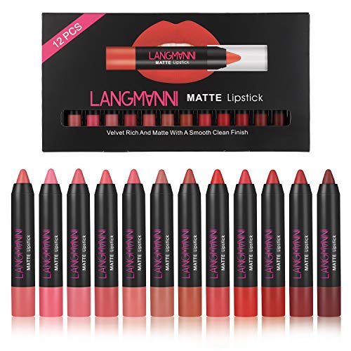 Juego de 12 lápices labiales de colores PCS, lápices labiales mate impermeables Lápiz labial hidratante de larga duración