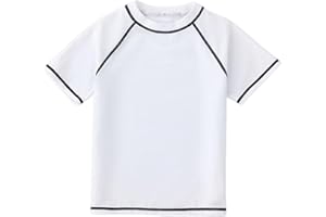 LYZOURBB Boys Rash Guard Shirt Short Sleeve Swim Shirts, Toddler Kids Youth Rashguard Water Shirt UPF+ 50 Quick Dry Shirts for 4-11Years