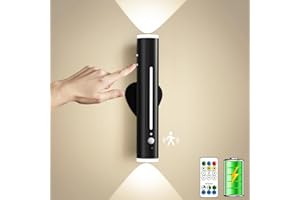 Moslumin Lampe LED Murale Sans Fil Rechargeable USB, Applique Murale Detecteur de Mouvement Intérieure Exterieur, Magnétique Métal Télécommande, Lumiere Pile pour Chevet, Chambre, Salon, Couloir