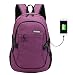 Produktbild Super moderner Unisex Nylon-Rucksack mit USB-Ladegerät-Port, Laptoptasche für Mädchen, Sport-Rucksack Größe L violett