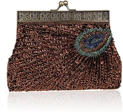 Puluo Beaded Evening Bag Little Brown Bag Purse Ladies Small Handbags Clutch Bags for Weddings