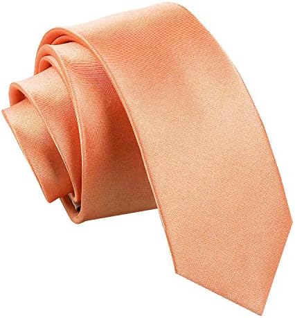 DQT Plain Satin Men's Formal Wedding Skinny Neck Tie – Coral 5cm