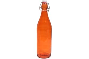 KWARE Botellas de vidrio de estilo vintage de 1 litro, ideales para uso doméstico o comercial, llenar con agua, vino, licor, aceite, cerveza, licor o cordiales (naranja)