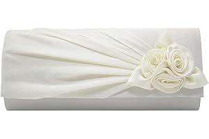 wocharm Ladies Satin Clutch Bag With Rose Evening Wedding Party Prom Bridal Handbag Women's Shoulder Bag