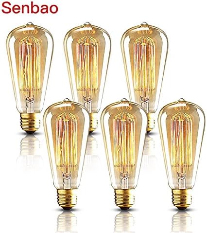 Senbao Vintage light bulb Retro old fashioned Edison Style E27 Screw ST64 19 anchors 40W 220V - Squirrel Cage tungsten filament glass antique Lamp 6 PACK [Energy Class A+]
