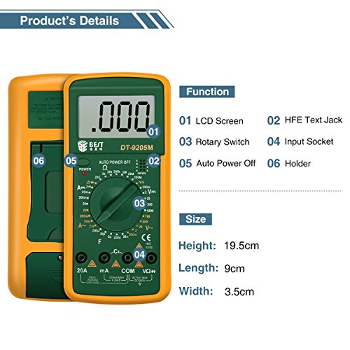 ELEGIANT Digital LCD Multimeter Transistor Meter Messgerät Voltmeter Amperemeter 20A 400V Volt AMP OHM-Kontrolleur-Prüfvorrichtung AC DC - 4