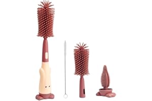 Vicloon Cepillo Para Biberones, 3 en 1 Kit Cepillo de Silicona para Botella, Cepillo de Pezón Limpieza de Botellas Para Bebés Kit para Botellas y Tetina(Rojo)