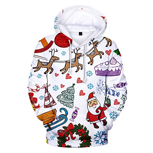 ZODOF Sudadera con Capucha Navidad Mujer Mangas largas Cuello Redondo Moda Impresión navideña Encapuchado Gorra Sudadera Tops Sudadera Navidad Unisex Hooded Cap Sweatershirt