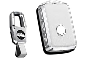 HIBEYO Funda para Llave de Coche Volvo Smart para Volvo XC60 XC70 XC90 C30 S60 S80 S90 V60 V70 V90 Llavero de Piel con Botones Laterales de Color Blanco