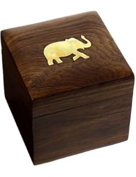 Indischer Elefanten-Schmuckbehälter - Kleines Holzkästchen 10x10x8,8 cm - Schmuckkästchen für Halsketten