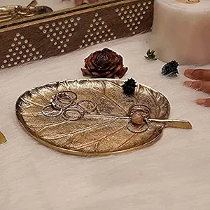Jaipur Market Gold Haze Olive Leaf Platter Home Decorative Showpiece