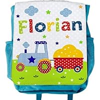 Kinderrucksack Traktor mit Name Geschenk für Jungen in blau für Kita oder Kindergarten, Schule, Junge