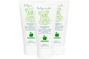 BABY COCCOLE Babycoccole KIT 3 PEZZI DENTINIFRICIO MELOSO. Dentifricio per Bambini 0-6 anni all'aroma naturale di MELA. Rinforza i denti, previene le carie. Giusto apporto di fluoro, calcio e vitamine - 3x75ml