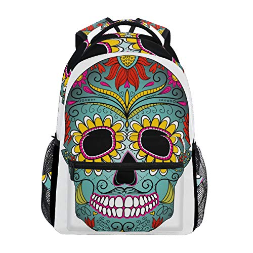 ALAZA Skulls & Tropical Flowers Backpack – 15.6" Laptop Compartment, Multiple Pockets & Reflective Safety