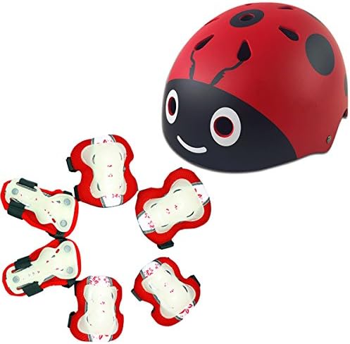 Kids Scooter Helmet With fluorescent protectors - For Cycling, Skating, Scooting - Adjustable Headband S (48cm- 53cm) and M (53cm-57cm) - Vented Design (Color : Red, Size : M)