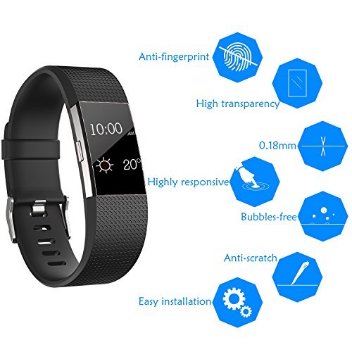 Fitbit Charge 2 Schutzfolie (6er-Pack), PEMOTech Extrem HD PET Film Extrem Hohe Definition Unsichtbarer & Anti-Gluck-Bildschirmprotektor Displayschutzfolie für Fitbit Charge 2 (2016) - 3