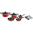 TEFAL Cookware Set | G6 Tempo Flame 12 Pcs Cooking Set | Red | Aluminium | 2 Years Warranty | C3079282