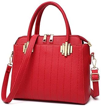Emotionlin Ladies Tote Bags Women's Fashion Designer Metal Detail Colour Block Shoulder Handbags(Red)