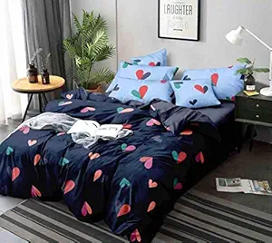 Fablicious Polycotton Hearts Printed Bedsheet for Double Bed with 2 Pillow Covers (Blue, 90 X 100 Inches)