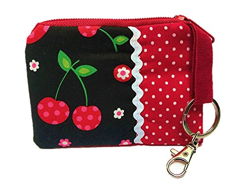 Preisvergleich Produktbild TryPinky® Schlüsseletui Tasche Mäppchen " Kirschen Rot auf schwarz Punkte " Punkte Rot Kirsche Cherry Damen Geschenk Schlüsseltasche Schlüsselmäppchen Tasche Täschchen