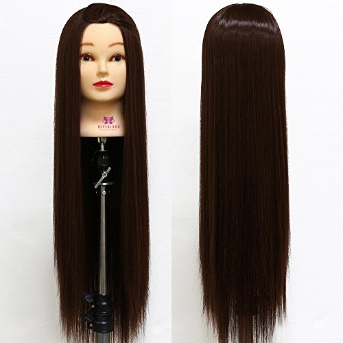 Neverland Beauty 26" Long Smooth 100% Synthetic Medium Brown Hair Hairdressing Equipment Styling Head Doll Mannequin Training Head Tools Braiding Cutting Student Practice Model with Clamp #33 UK Stock
