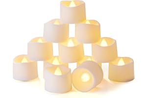 Homemory - Juego de 12 velas de té con temporizador, velitas LED con temporizador y llama parpadeante, funcionan con pilas