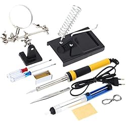 KKmoon - Kit soldador doméstico Z606 220 V-240 V, 60 W con 10 instrumentos de soldador, como lupa de aumento, hilo soldador, ventosa de soldar y colofonia