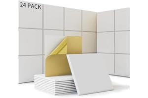 SUZAO Lot de 24 Mousse Acoustique Autocollante, Panneaux Acoustique Haute Densit 230kg/m³, 30x30x1cm Mousse Anti Bruit Mural pour Studios d'enregistrement, Salles de Musique, Bureau, Salle de Jeux