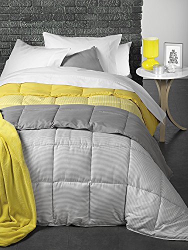 Atenas Oferta Color Mostaza Nórdico Copenhague Reversible rayita/Liso - Cama indiviudual - 150x220 - Mostaza