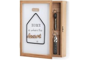 Gachiwar Caja Llavero de Pared Tipo Armario de Madera para Llaves con 6 Ganchos Estilo Nórdico - 27x20x6.5cm