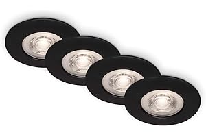 BRILONER - 4er Set LED Einbaustrahler 230V flach, warmweiß, je 4,9 W 480lm, Spot, flach, Deckenspots, LED Spots 230V, Einbauleuchten, Einbauspots, 68mm Lochmass, 90x25 mm (DxH), Schwarz-Matt