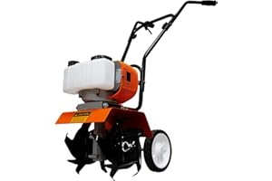 T-MECH Cultivateur de jardin à essence 52 cc | 4 lames en acier | Réservoir de 1,2 l | Design léger et sans câble | Kit outils + gants et lunettes + protections de jambes et d'oreilles + Entonnoir gratuit