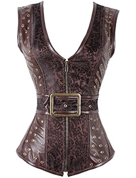 FeelinGirl Damen braun Vintage Brocade Steampunk Vollbrust Bustiers Waist Training Steel Boned Burlesque Gothic...